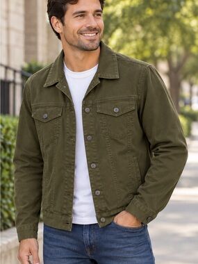 Denim & Flower men Olive Green Button-Up Denim Jacket